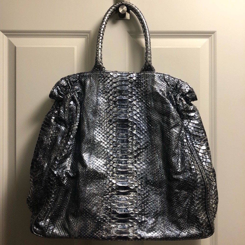 Zagliani Metallic Python Tote - image 3